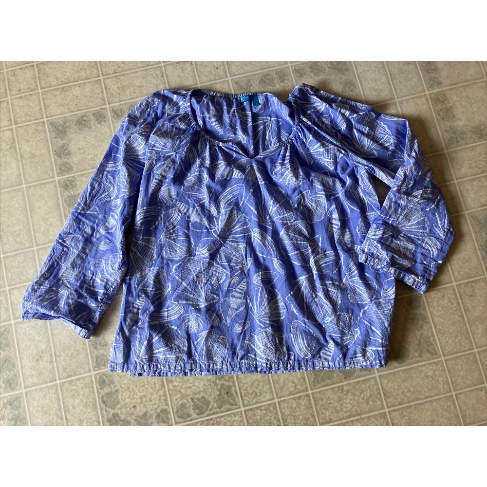 Fresh Produce Cotton Seashell Print  Tunic Top Long Sleeve Purple XL / XXL